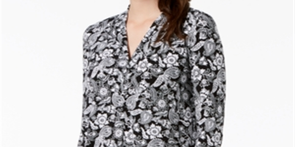 Top feminino com decote em V floral Charter Club, preto, tamanho extrapequeno