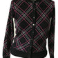 Cardigan xadrez feminino Charter Club, preto, tamanho médio