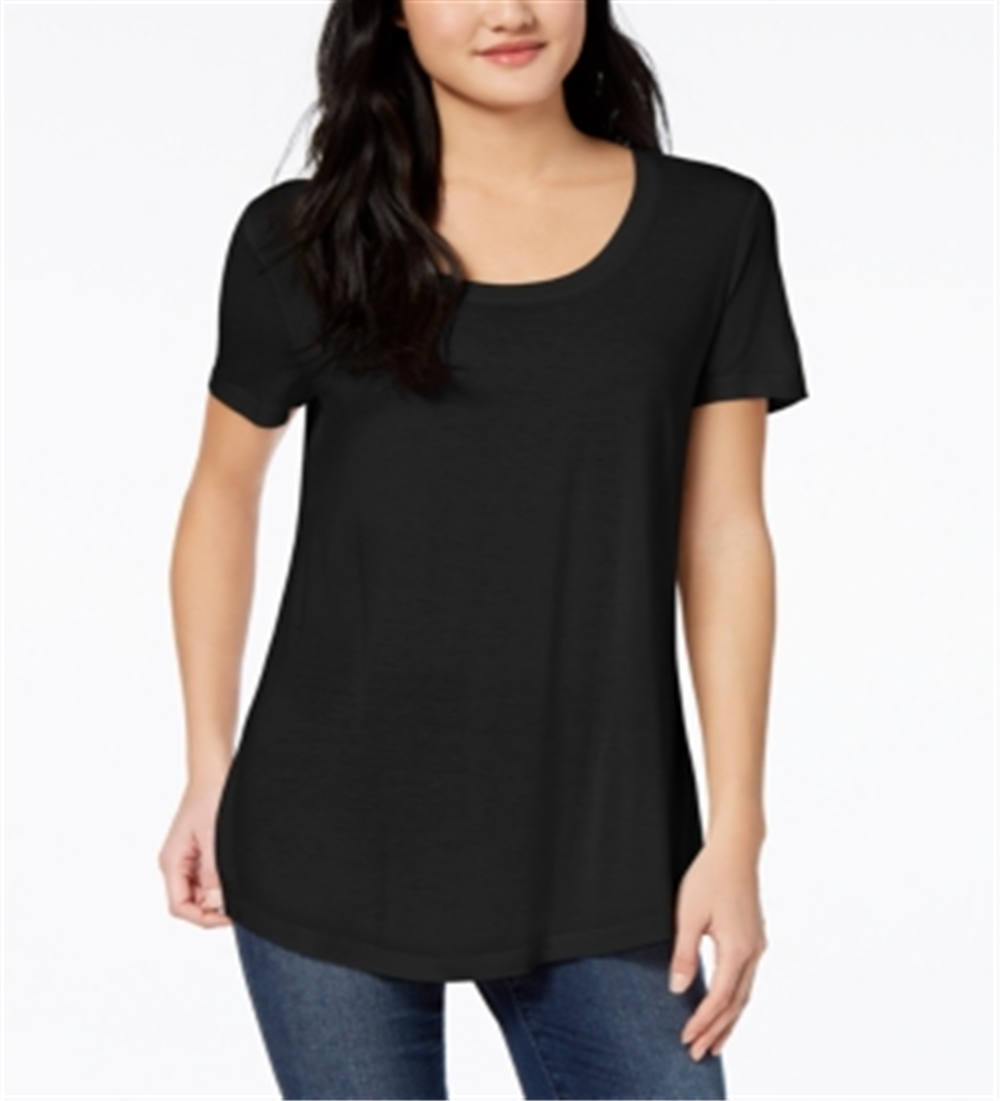 Camiseta feminina Maison Jules com decote redondo, preta, tamanho X-S