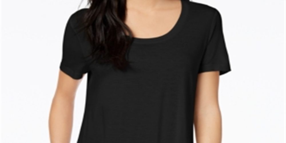 Camiseta feminina Maison Jules com decote redondo, preta, tamanho X-S