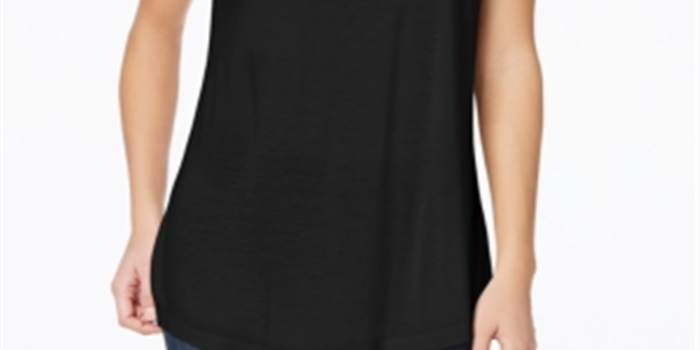 Camiseta feminina Maison Jules com decote redondo, preta, tamanho X-S