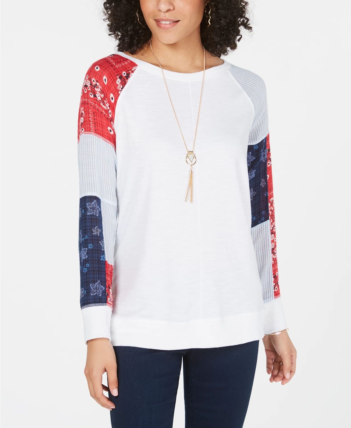 Moletom feminino patchwork estilo &amp; co, branco, tamanho PP