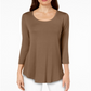 JM Collection Blusa feminina manga três quartos marrom tamanho pequeno pequeno