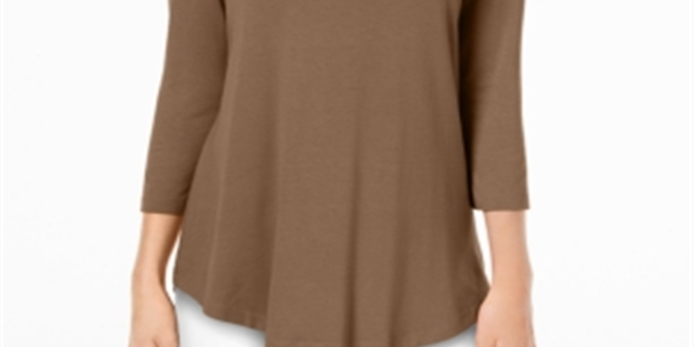 JM Collection Blusa feminina manga três quartos marrom tamanho pequeno pequeno