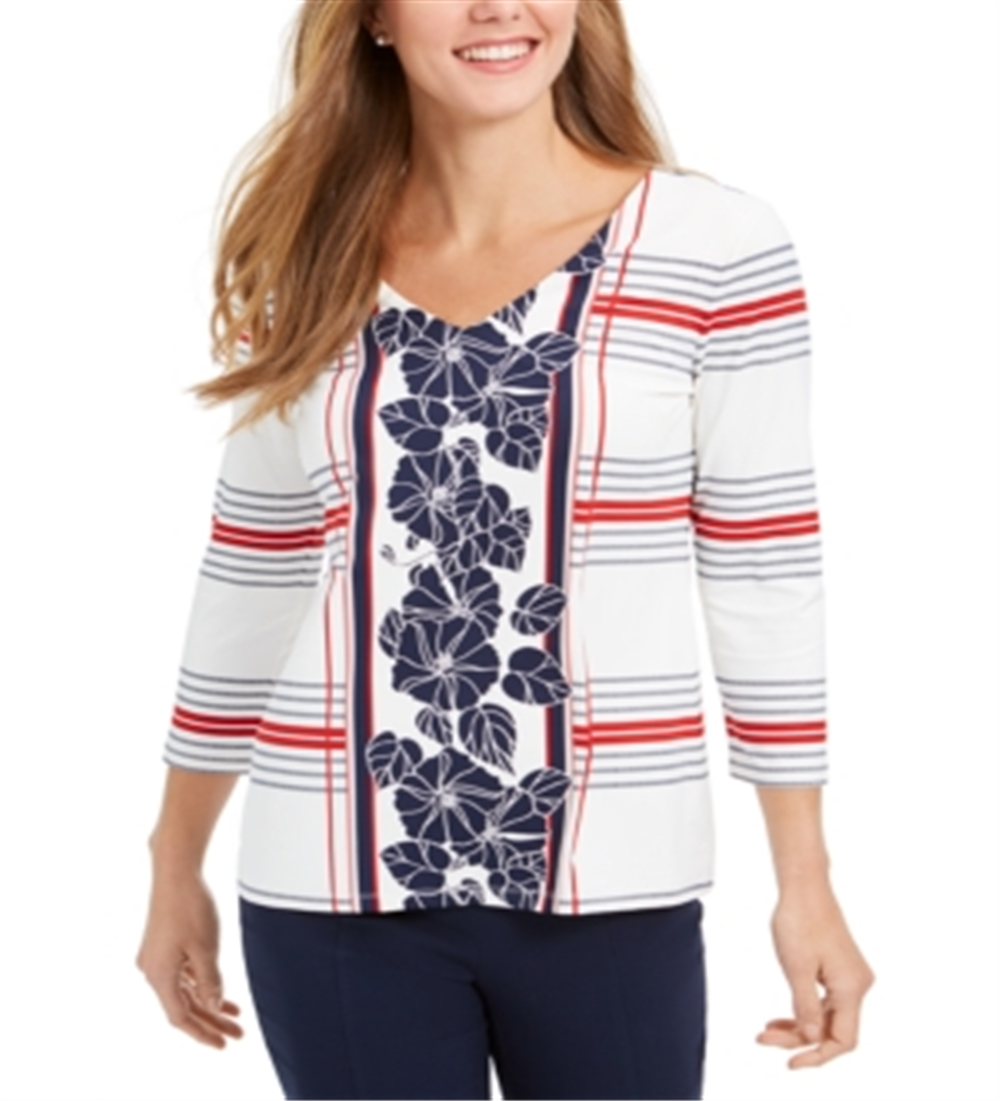 Blusa feminina Charter Club com estampa mista, branca, tamanho pequeno