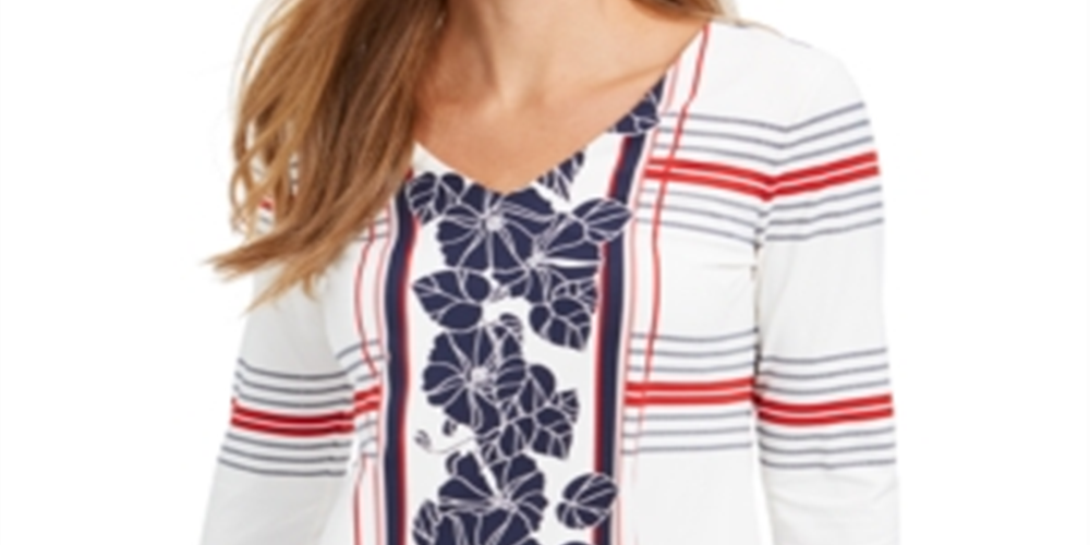 Blusa feminina Charter Club com estampa mista, branca, tamanho pequeno