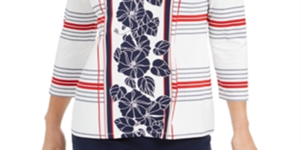 Blusa feminina Charter Club com estampa mista, branca, tamanho pequeno