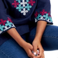 Camiseta feminina Charter Club de algodão bordada com manga 3/4, azul, tamanho pequeno