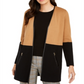 Cardigan feminino Charter Club com acabamento em couro sintético e blocos de cores, marrom, tamanho pequeno e pequeno