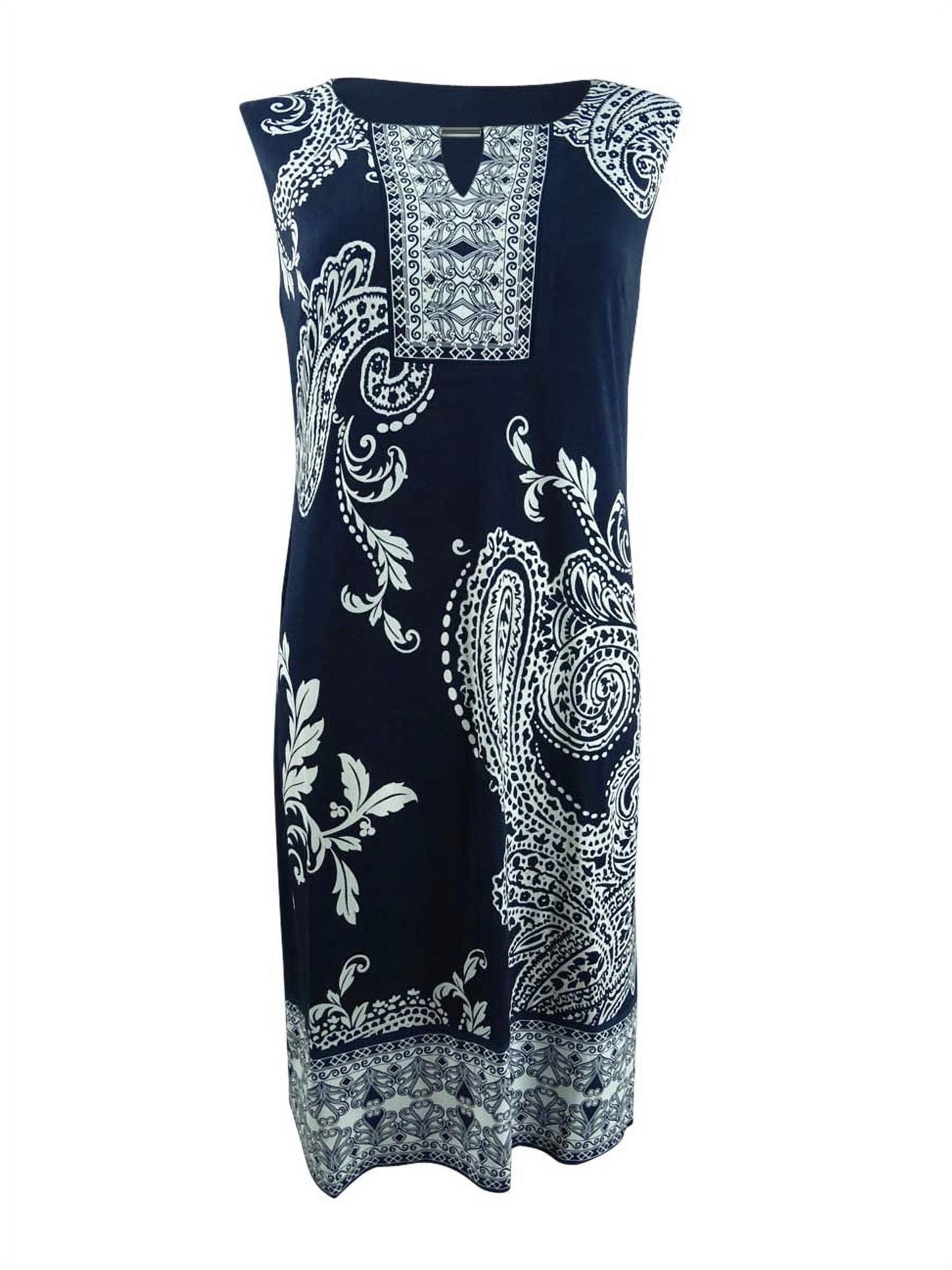 Vestido estampado Paisley feminino JM Collection azul tamanho pequeno