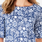 Blusa feminina estampada com manga sino Charter Club, azul, tamanho pequeno, médio