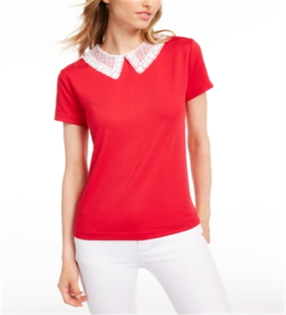 Blusa feminina Maison Jules com gola de renda, vermelha, tamanho grande