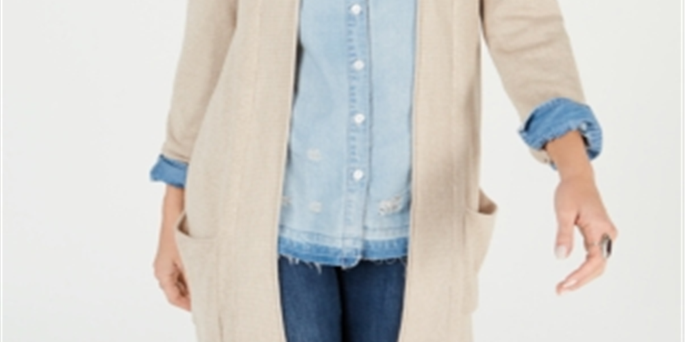 Cardigan longo térmico waffle feminino Style &amp; Co marrom tamanho pequeno