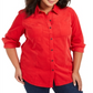 Camisa feminina de veludo cotelê de algodão plus size Charter Club vermelha tamanho 1X
