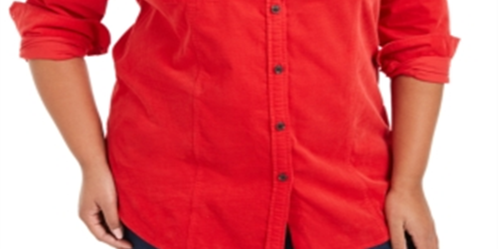 Camisa feminina de veludo cotelê de algodão plus size Charter Club vermelha tamanho 1X