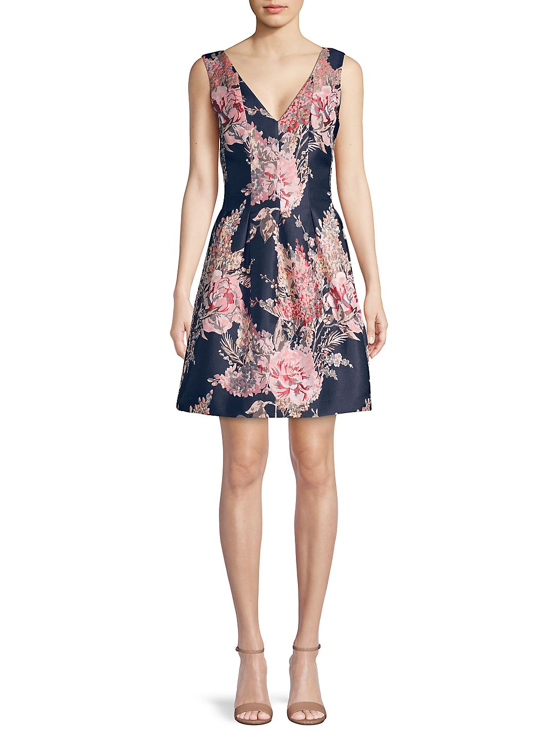 Vestido feminino Vince Camuto com textura jacquard, ajuste evasê, azul, tamanho 14