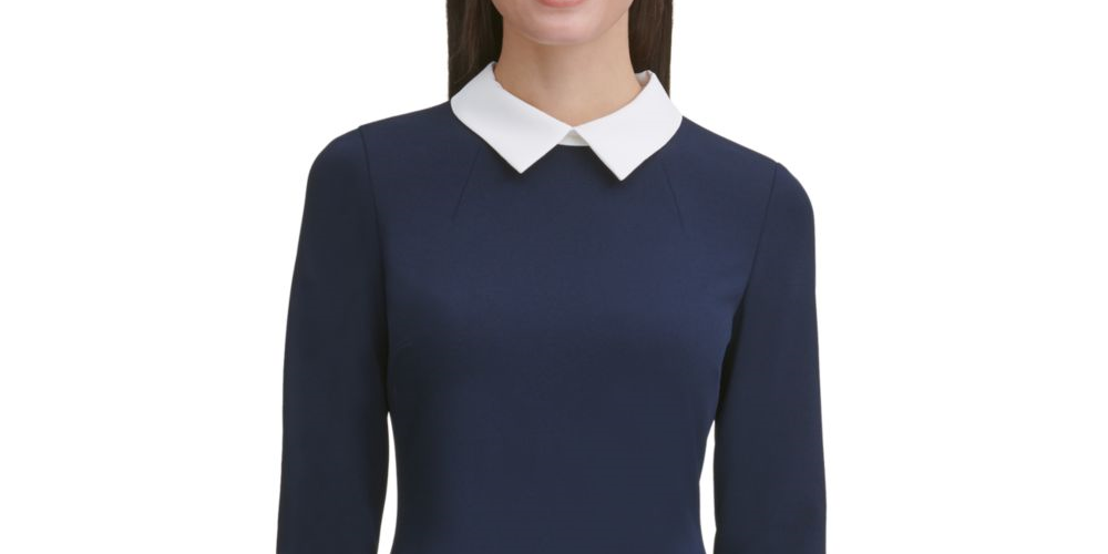 Vestido Tommy Hilfiger Feminino Manga Longa Gola Peter Pan Acima do Joelho Bainha para Usar no Trabalho Azul Tamanho 8