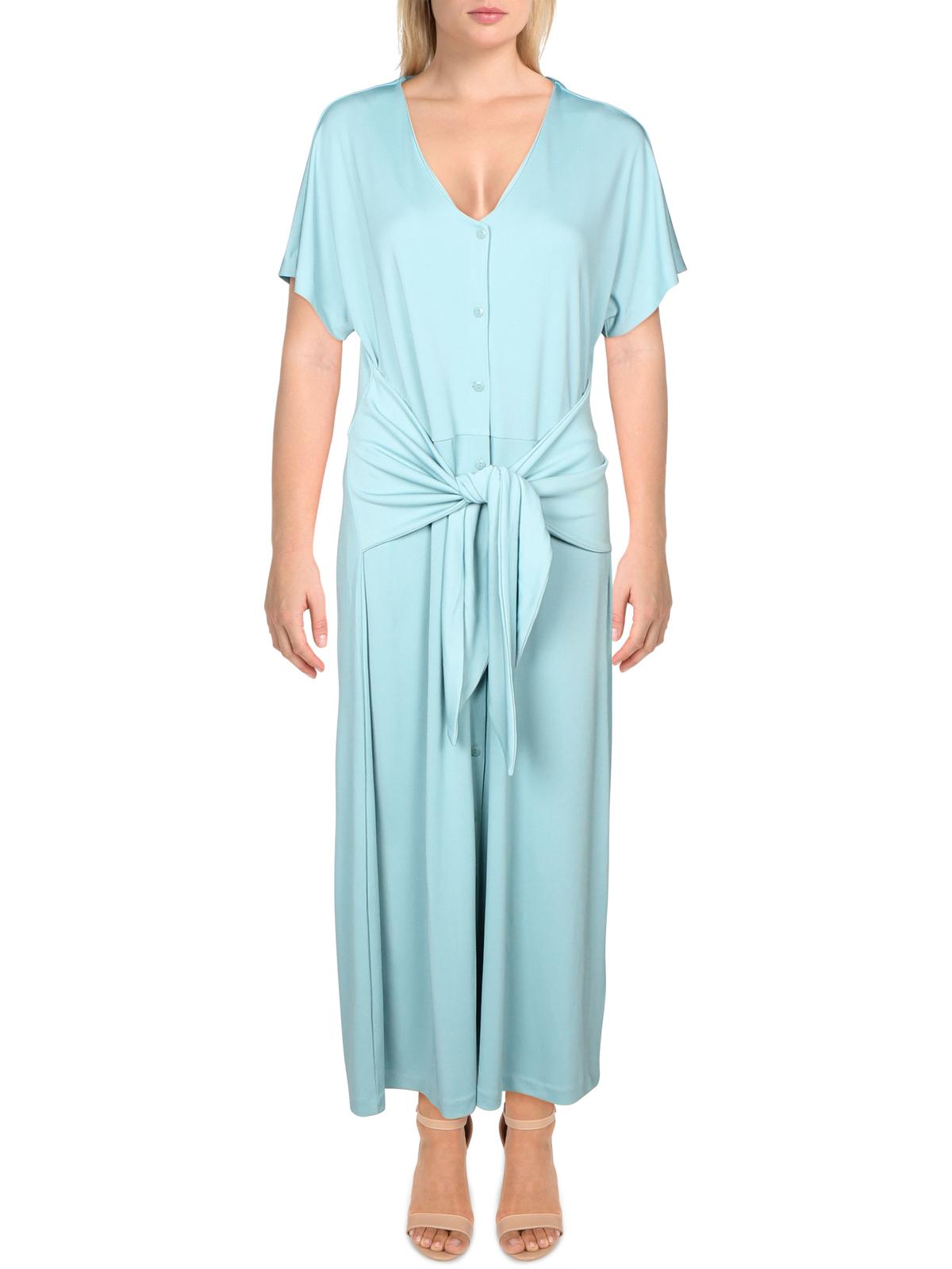 Vestido-camisa feminino Alfani com amarração frontal e decote em V, azul, tamanho grande