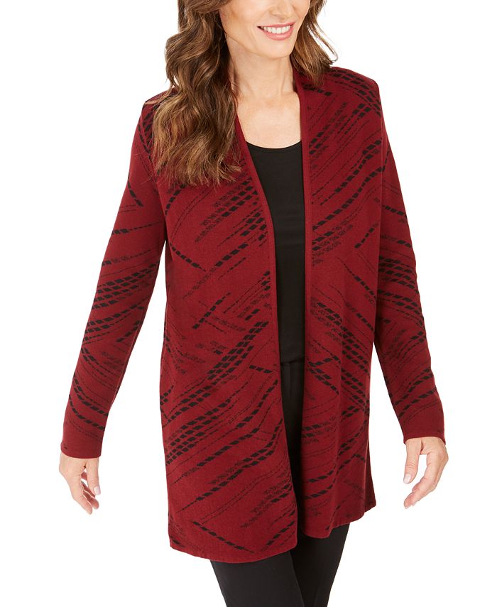 Cardigan feminino com estampa diagonal em jacquard da coleção JM, vermelho, tamanho XX-G