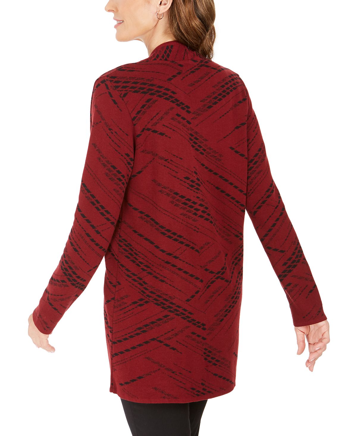 Cardigan feminino com estampa diagonal em jacquard da coleção JM, vermelho, tamanho XX-G