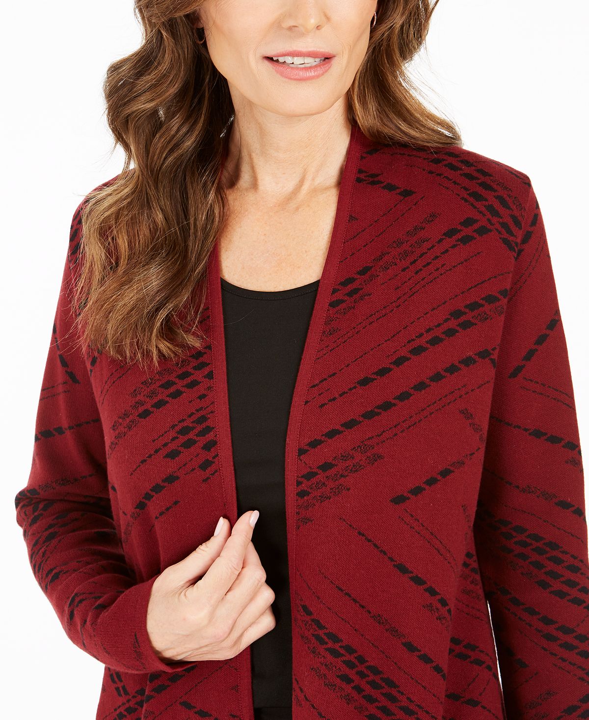Cardigan feminino com estampa diagonal em jacquard da coleção JM, vermelho, tamanho XX-G