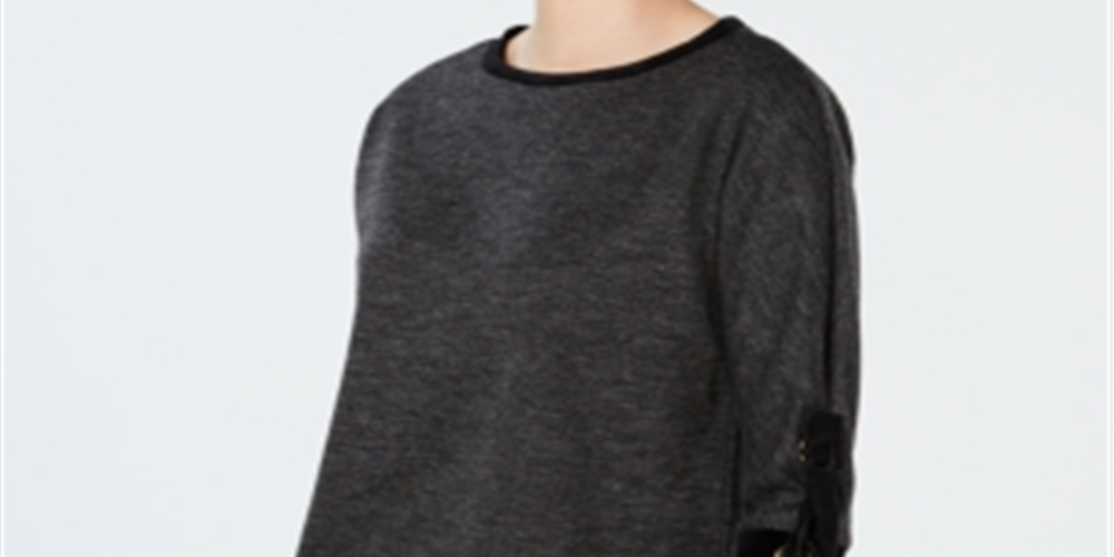 Blusa feminina Charter Club com manga amarrada, cinza, tamanho pequeno G