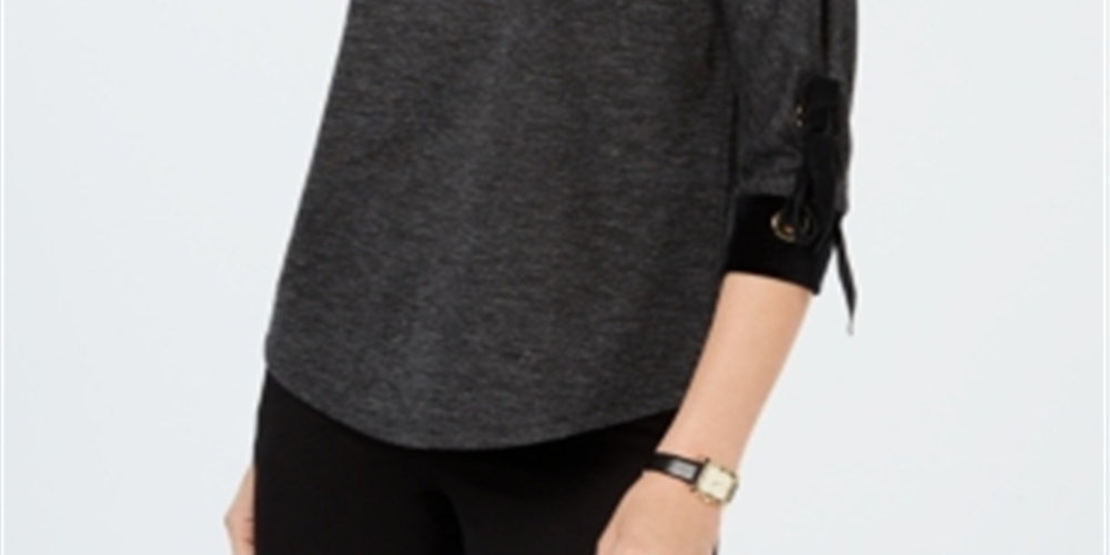 Blusa feminina Charter Club com manga amarrada, cinza, tamanho pequeno G