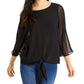 Blusa feminina Vince Camuto com manga 3/4 e decote redondo, preta, tamanho grande