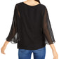 Blusa feminina Vince Camuto com manga 3/4 e decote redondo, preta, tamanho grande