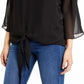 Blusa feminina Vince Camuto com manga 3/4 e decote redondo, preta, tamanho grande