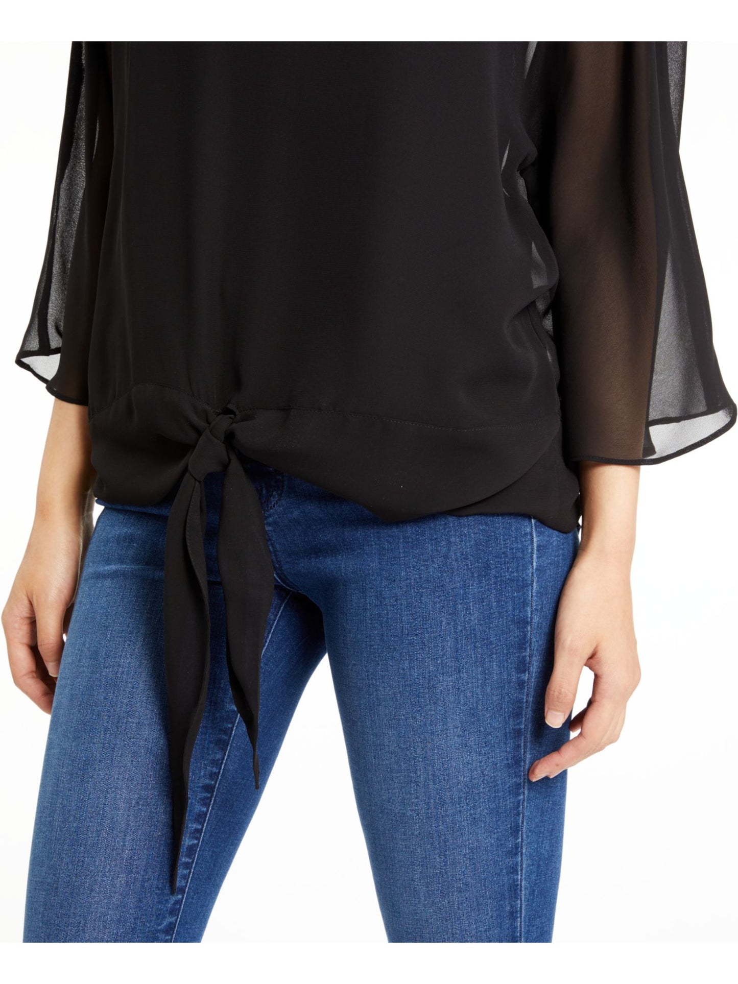 Blusa feminina Vince Camuto com manga 3/4 e decote redondo, preta, tamanho grande