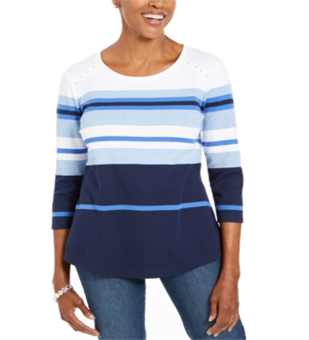 Blusa listrada feminina Karen Scott, branca, tamanho pequeno P