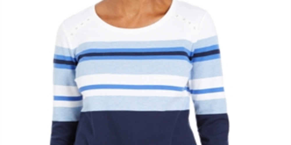 Blusa listrada feminina Karen Scott, branca, tamanho pequeno P