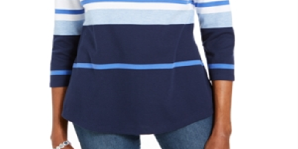 Blusa listrada feminina Karen Scott, branca, tamanho pequeno P