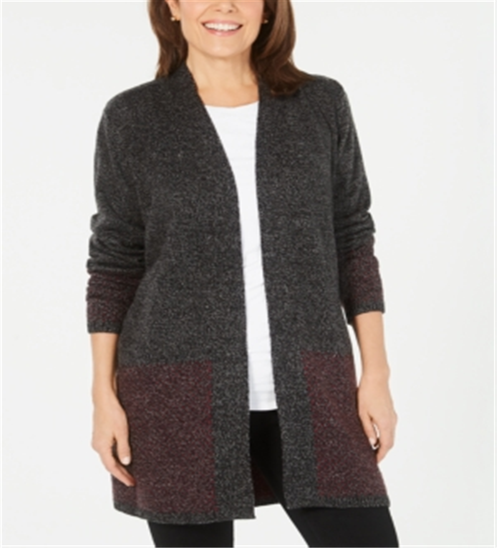 Karen Scott Cardigan Feminino Frente Aberta com Acabamento Contrastado Merlot Tamanho XS