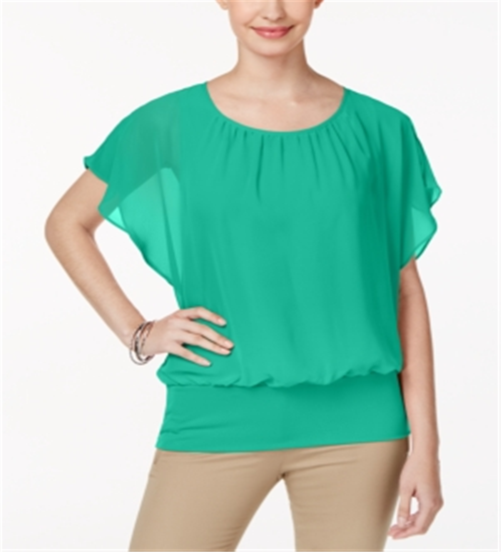 Blusa feminina com mangas bufantes JM Collection, verde, tamanho XX-G