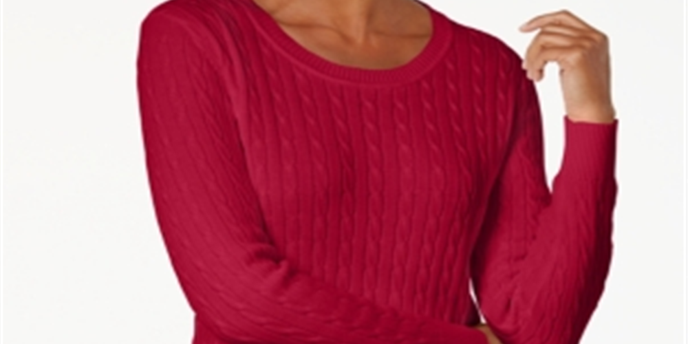Karen Scott Suéter feminino de tricô com gola redonda, vermelho, tamanho XX-G