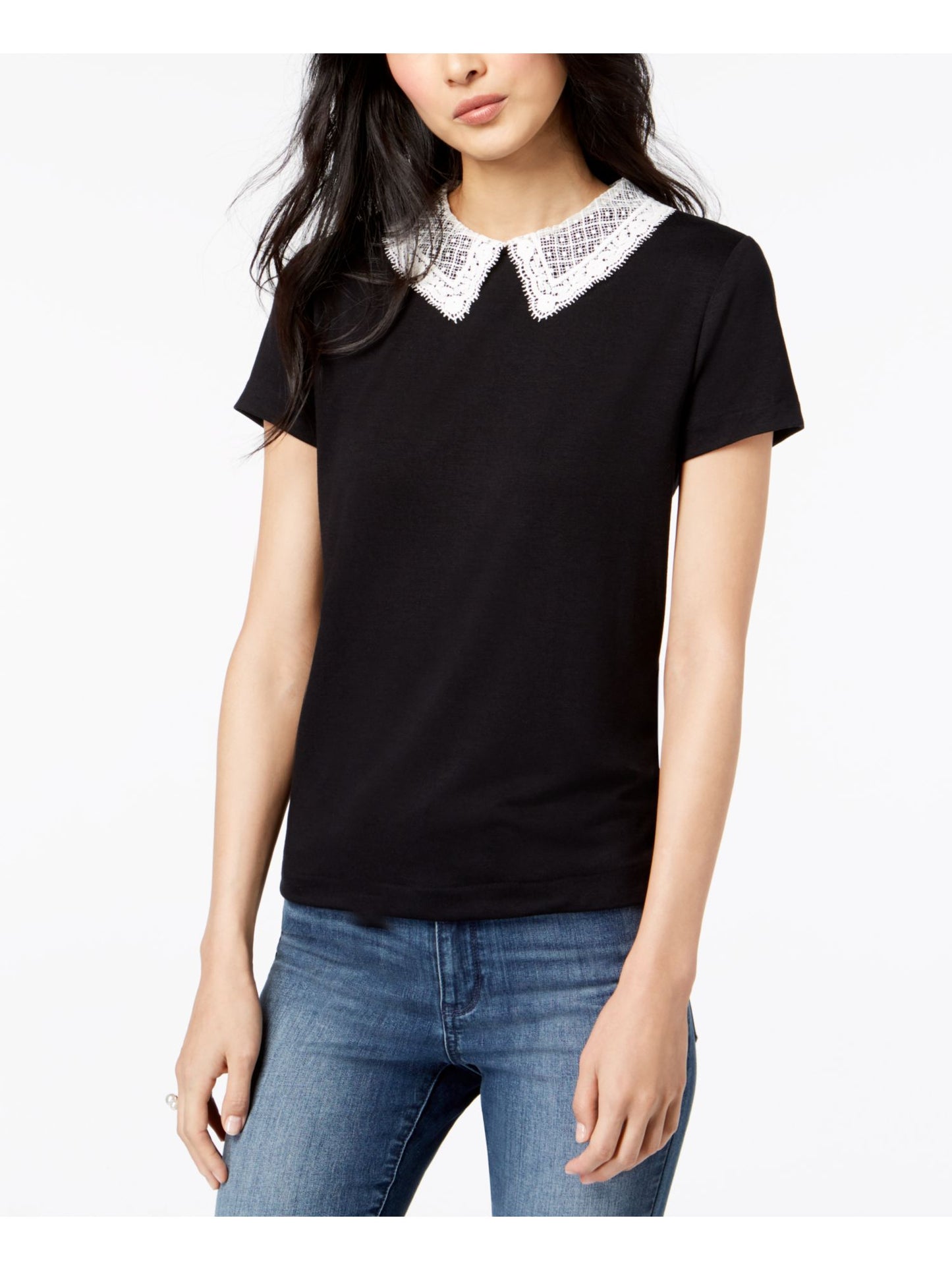 Camiseta feminina de manga curta Maison Jules, preta, tamanho pequeno