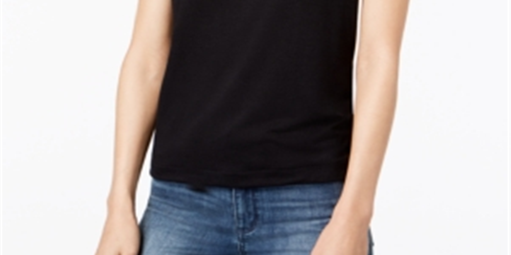 Camiseta feminina de manga curta Maison Jules, preta, tamanho pequeno