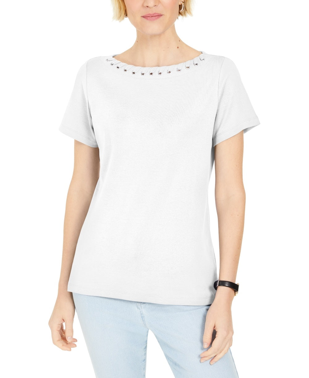 Karen Scott Top Feminino com Acabamento em Ilhós, Branco, Tamanho Médio