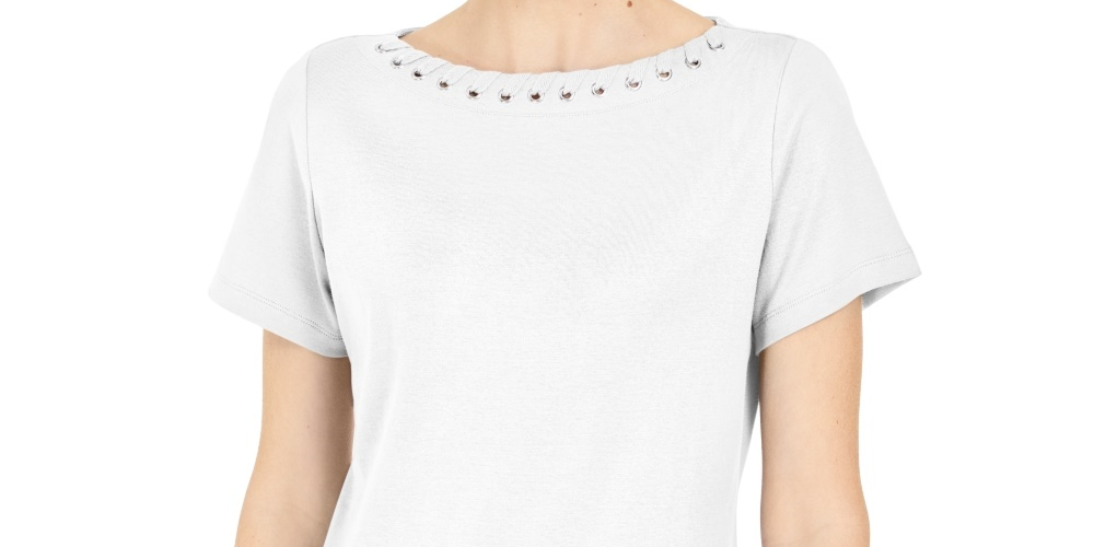 Karen Scott Top Feminino com Acabamento em Ilhós, Branco, Tamanho Médio