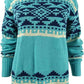 Cobertor vintage feminino à prova de intempéries Fair Isle com acabamento canelado, suéter azul, tamanho pequeno