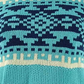 Cobertor vintage feminino à prova de intempéries Fair Isle com acabamento canelado, suéter azul, tamanho pequeno