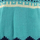 Cobertor vintage feminino à prova de intempéries Fair Isle com acabamento canelado, suéter azul, tamanho pequeno