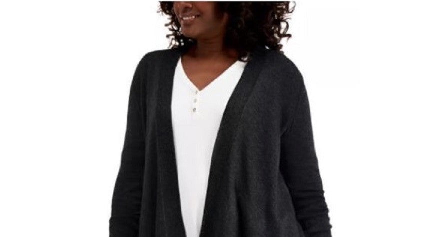 Cardigan feminino de algodão com botões laterais e frente aberta, preto, tamanho grande, da coleção JM