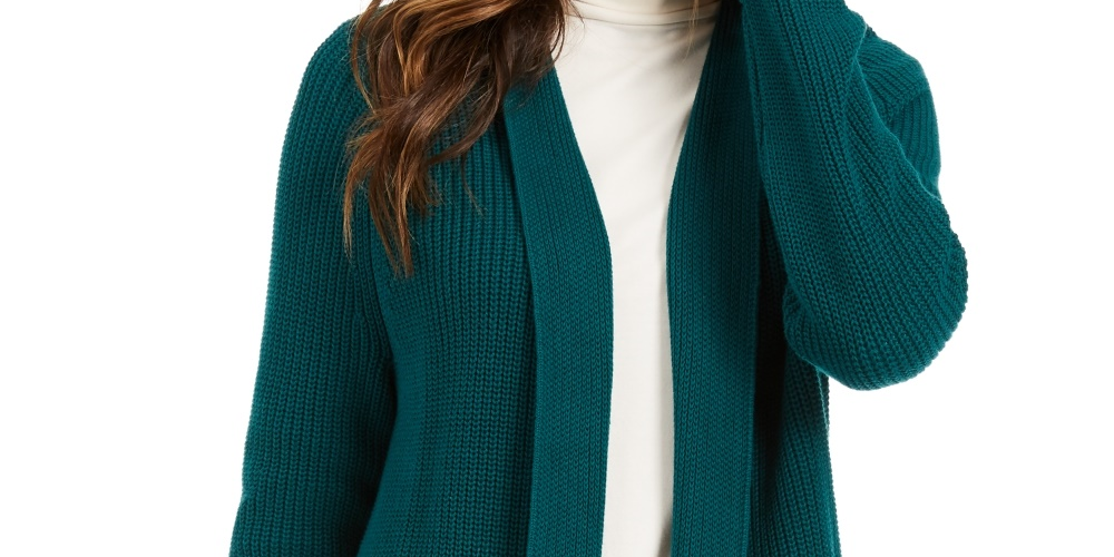 Cardigan feminino de algodão com frente aberta, tamanho grande, verde, Charter Club