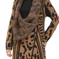 Calvin Klein Feminino Gola Asa Animal Print Manga Longa Aberta Cardigan Suéter Marrom Tamanho X-S