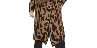 Calvin Klein Feminino Gola Asa Animal Print Manga Longa Aberta Cardigan Suéter Marrom Tamanho X-S