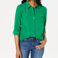 Camisa feminina com botões e estampa sólida Charter Club, verde, tamanho PXL