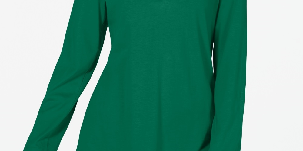 Charter Club Top utilitário feminino de algodão com decote dividido, verde, tamanho XX-G